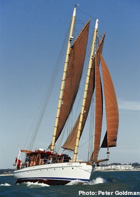 Ancilla II radius chine steel gaff schooner