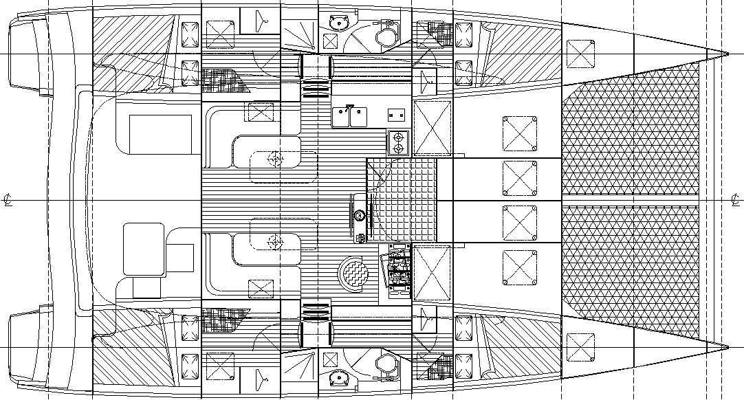 Dix 430 catamaran accommodation plan