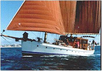 Ancilla II radius chine steel gaff schooner