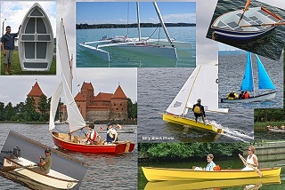 Collage of photos of plywood dinghies